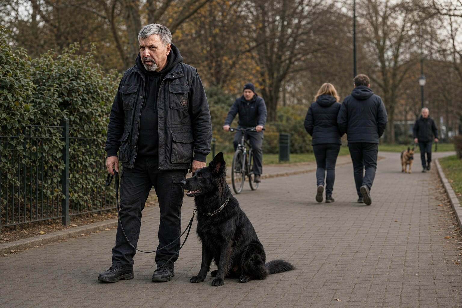 Jacek Ociepka z psem podczas przygotowania do części miejskiej egzaminu BH-VT